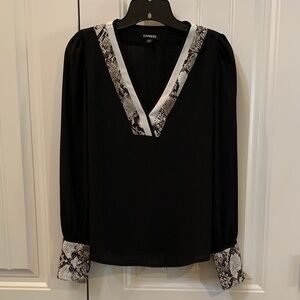 Express Black Blouse with Snake Print Trim